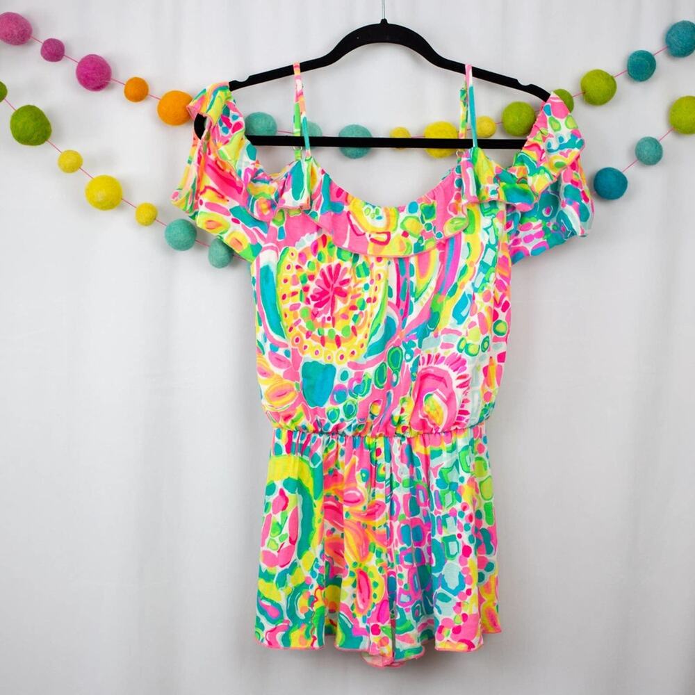 Lilly Pulitzer Fenella Cold Shoulder Romper Bright Paisley Fun Size XXS Women's - Picture 2 of 5
